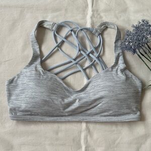 Lululemon Athletica Free To Be- Wild Light Gray and baby blue Sports Bra
